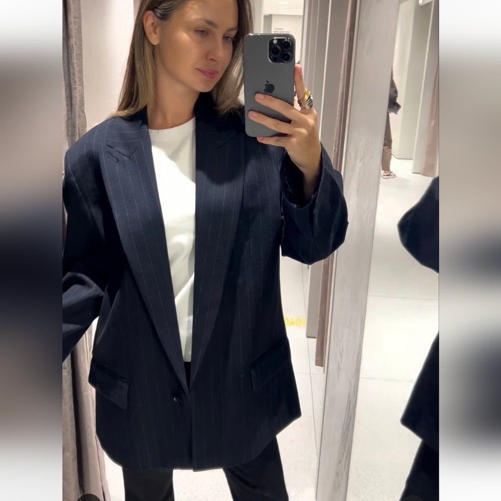 ZARA PINSTRIPE OVERSIZED BLAZER WITH POCKETS SIZE M - Picture 10 of 14